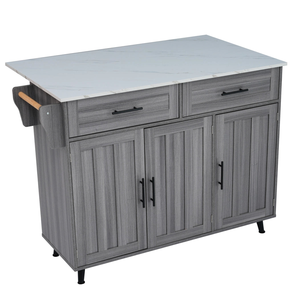 Carrello da Cucina con 2 Cassetti; 3 Vani; Piano Ribaltabile; Portaasciugamani e 5 Ruote; in MDF; 129x46x91;5 cm; Grigio e Bianco