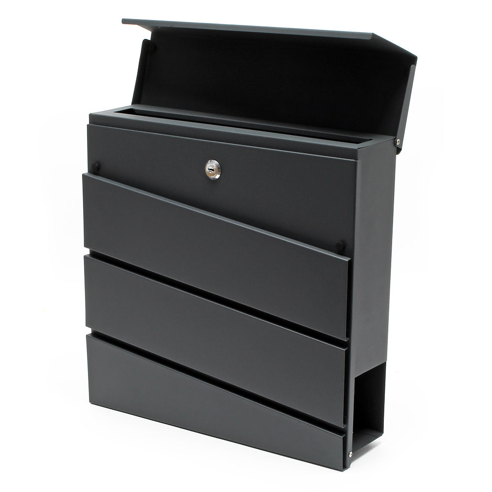 Cassetta postale V16 con vano portagiornale, verniciata a polvere antracite