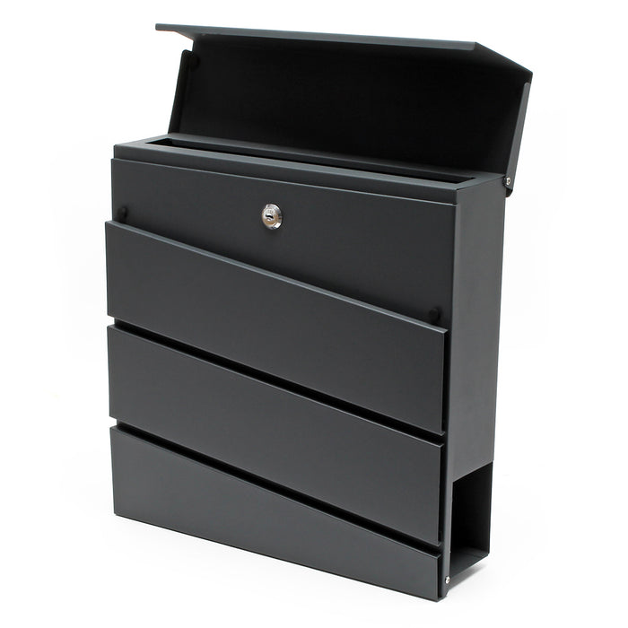 Cassetta postale V16 con vano portagiornale, verniciata a polvere antracite