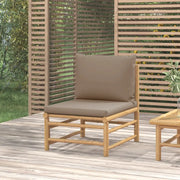 Divano Centrale da Giardino con Cuscini-Sofa Modulare-Divanetto da esterno Tortora in Bamb¨´