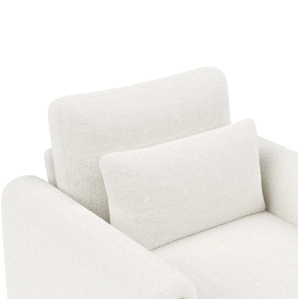 Poltrona lounge in Teddy bianco con cuscino spesso e struttura in legno massello
