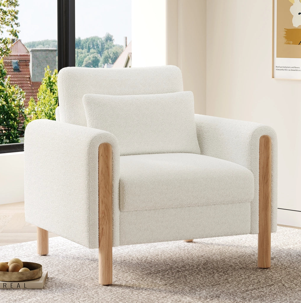 Poltrona 87x83x88.5 cm con cuscino spesso; in tessuto Teddy; bianco