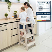 Tavolo di apprendimento per bambini con protezione inclinazione in legno di faggio, regolabile in altezza, carico fino a 70 kg, adatto da 1 anno, beige/grigio.