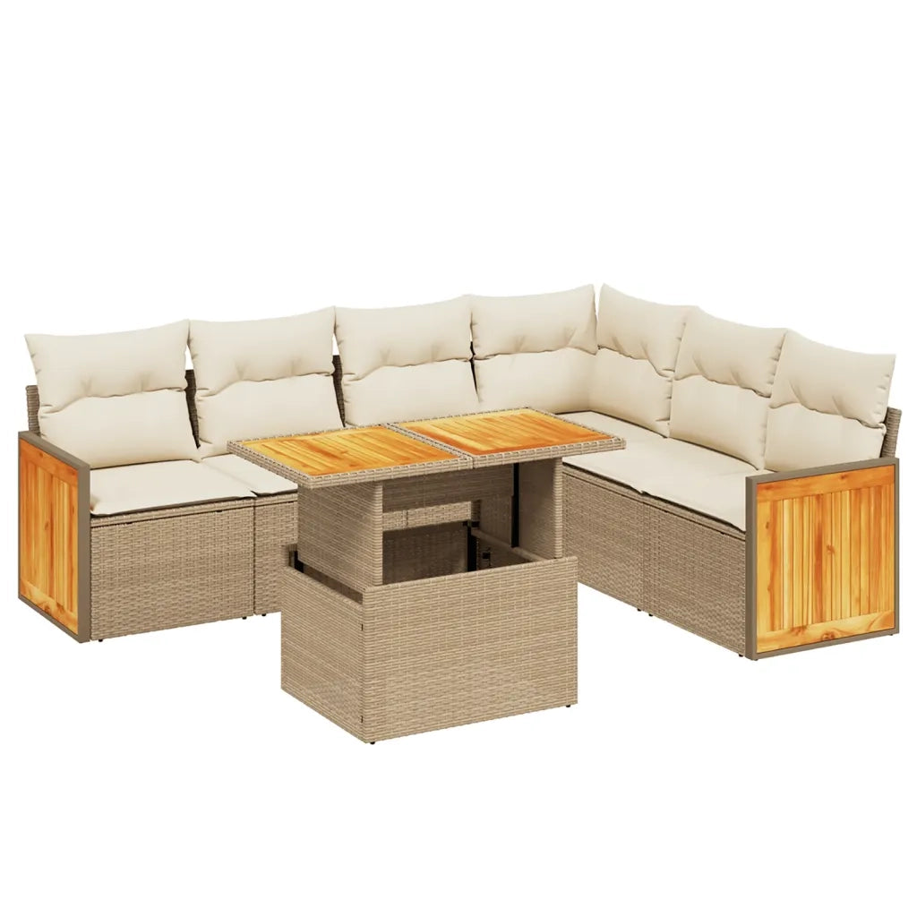 Set Divani da Giardino 7 pz con Cuscini Beige in Polyrattan 3273977