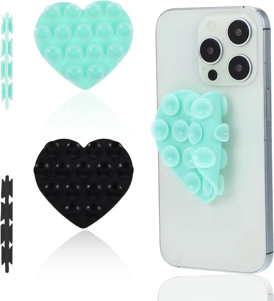 Due pezzi di zuignap con adesivo e presa per telefono - guaina di silicone a forma di cuore