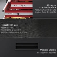 Carrello Porta Attrezzi 5 Cassetti, Cassetta Rimovibile e Armadietto con Chiave in Acciaio, Rosso