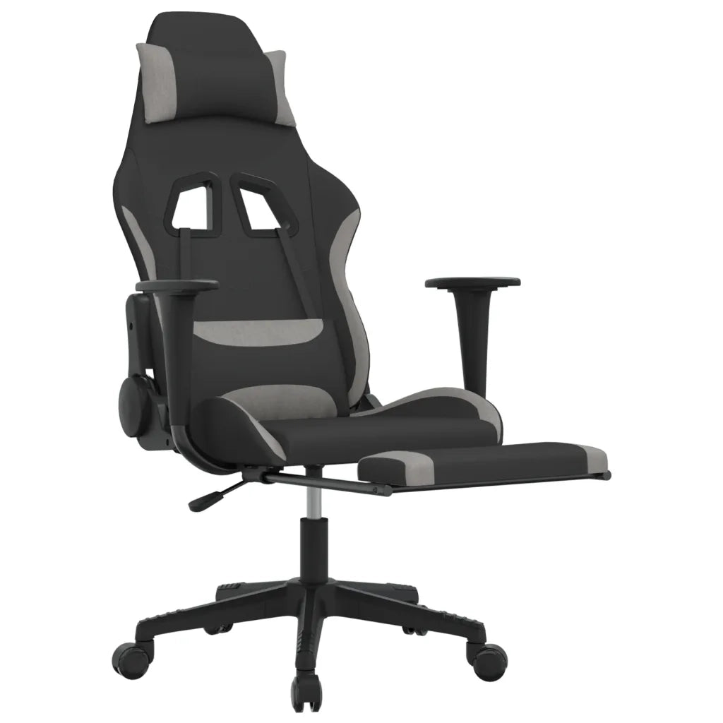 Sedia da Gaming con Poggiapiedi Nero e Grigio Chiaro in Tessuto cod mxl 67194