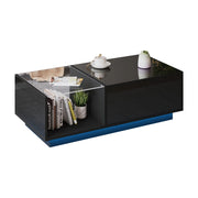 TAVOLINO BASSO LED con piano sollevabile 100x50x33 cm Nero