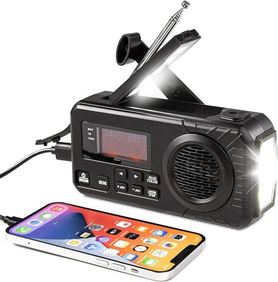 Radio di emergenza alimentata da energia solare per emergenze a casa e in campeggio - radio AM/FM con torcia dinamica e allarme SOS - portatile e ricaricabile - linea radiolina NOAA