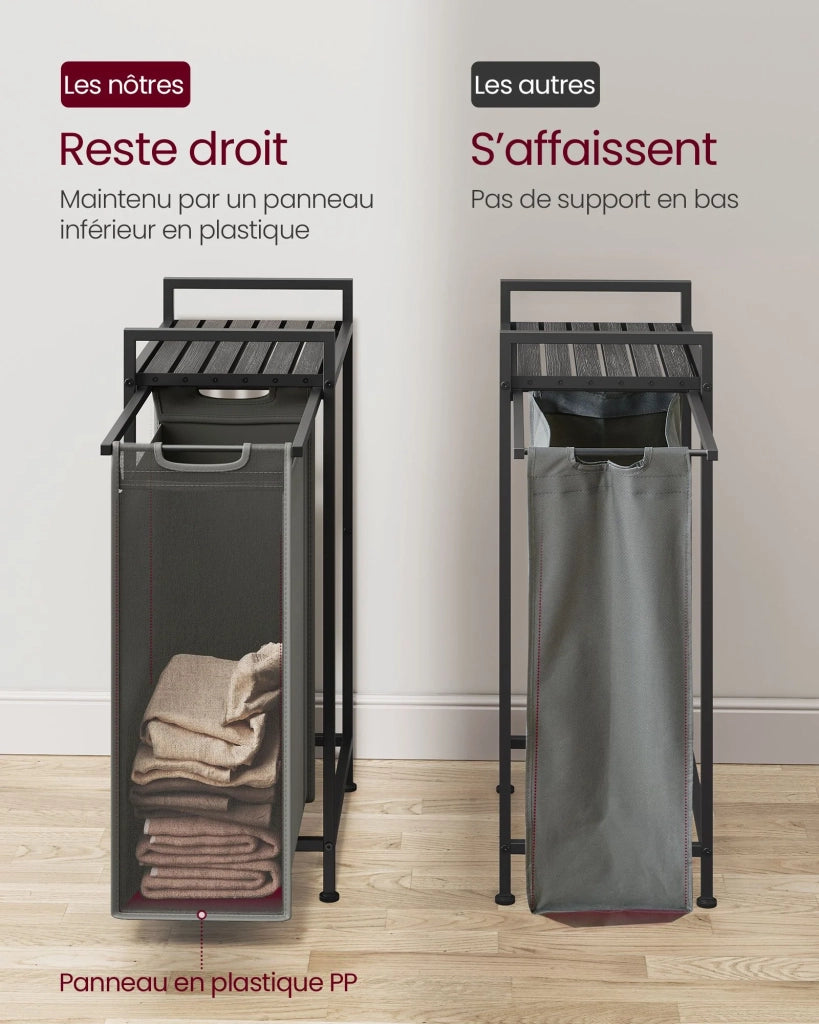 Cesto portabiancheria con 3 scomparti e 1 ripiano rimovibile per sacchetti capacità 38 litri per sacchetto per bagno/lavanderia grigio 12_0006768