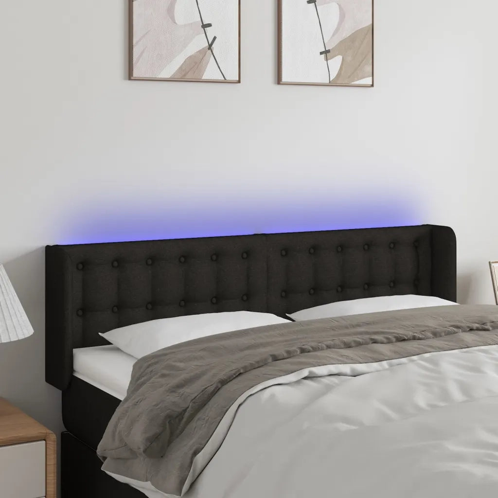 Testiera | Testata a LED Nera 147x16x78/88 cm in Tessuto