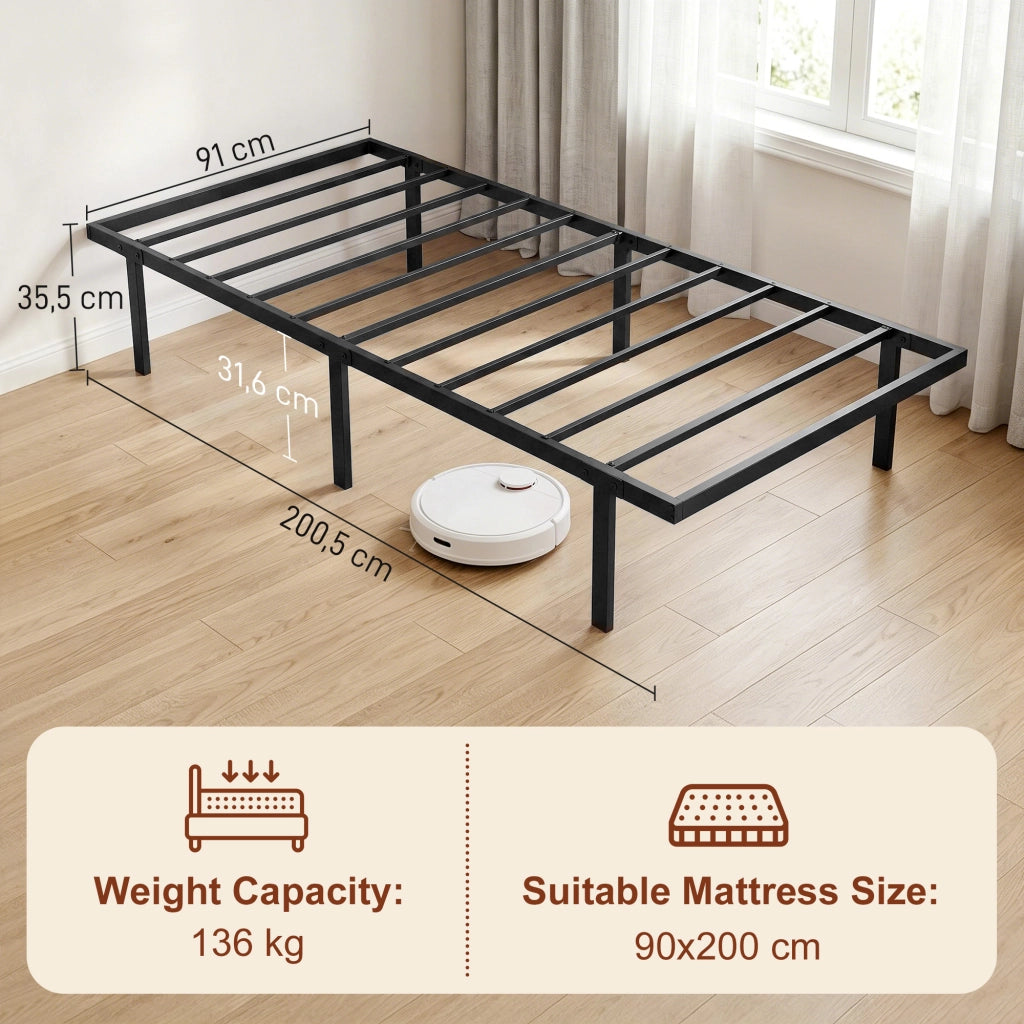 Letto singolo con contenitore ¨C Xylo ¨C metallo nero 90x200 cm con rete a doghe