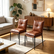 Set di 2 sedie da pranzo moderne in ecopelle effetto olio, struttura in metallo, marrone e nero
