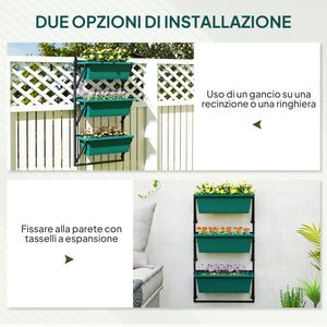 Fioriera da Esterno Verticale 56x42x100 cm 3 Vasi con Fori di Drenaggio in Plastica  Verde
