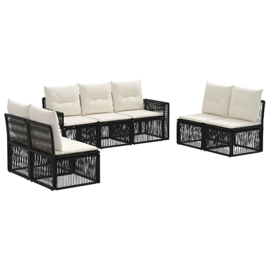 Set Divano da Giardino 7 pcs Nero e Bianco Crema polyrattan 3435091