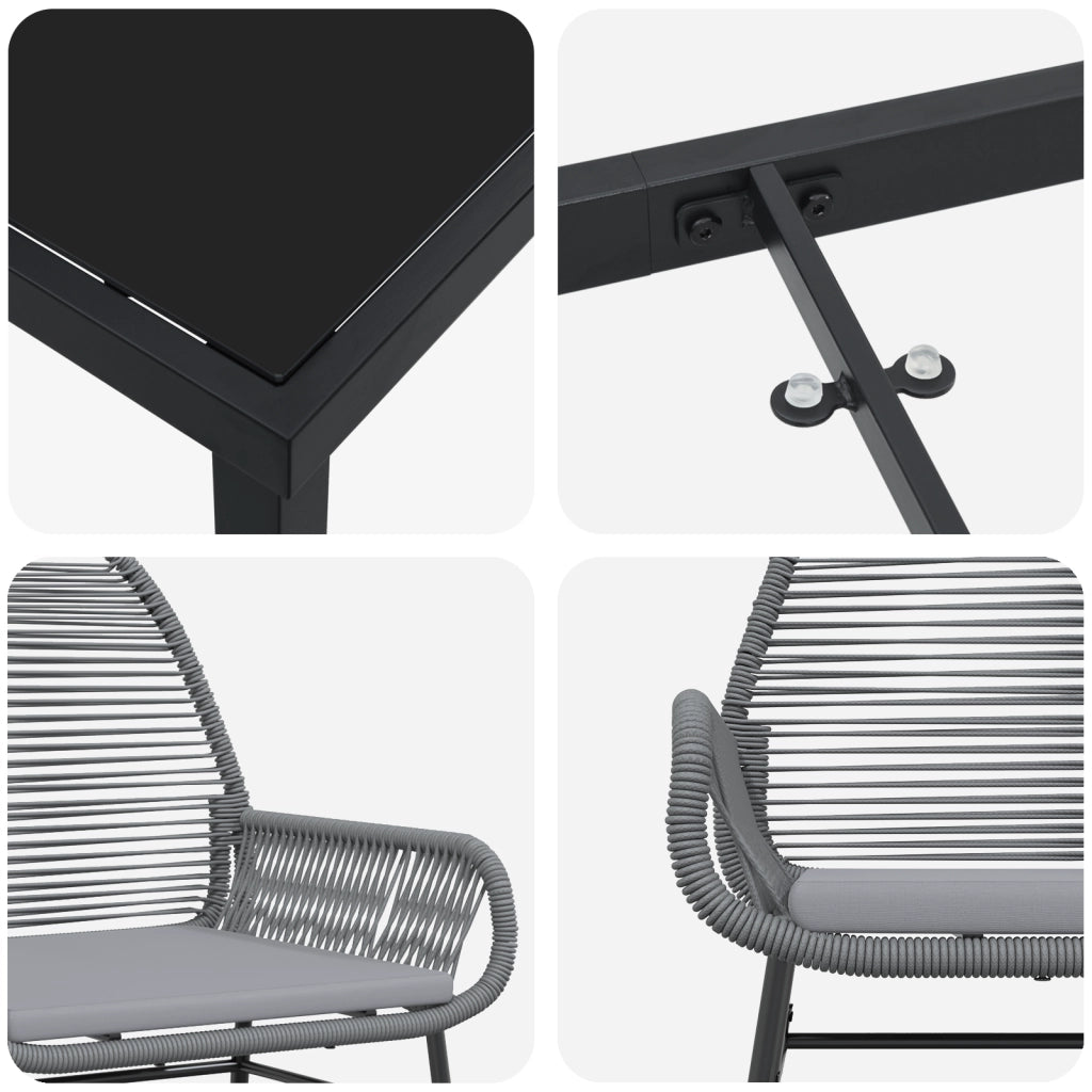 Set da Pranzo da Giardino 7 Pezzi con Cuscini Grigi in Polyrattan