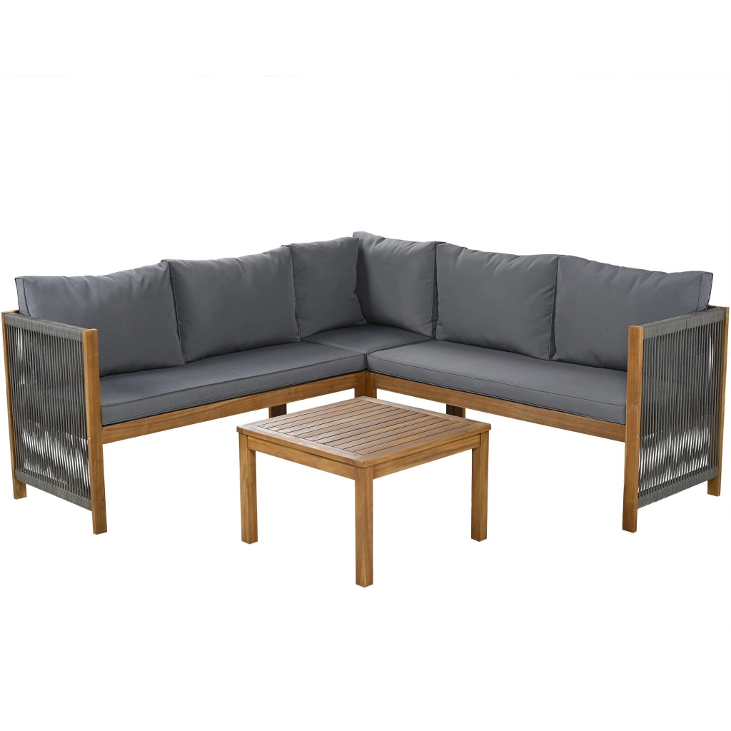 Divano Angolare con Tavolino da Caff¨¨ ¨C MINIMAL ¨C Tessuto Grigio, Legno Acacia