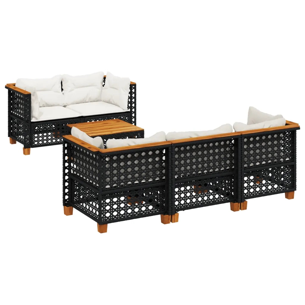 Set Divano da Giardino 6 pz con Cuscini Nero in Polyrattan 3261734