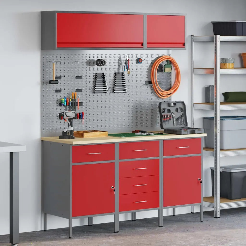 Set di mobili da lavoro con cassetto con blocco 8 pcs Rosso 3321445