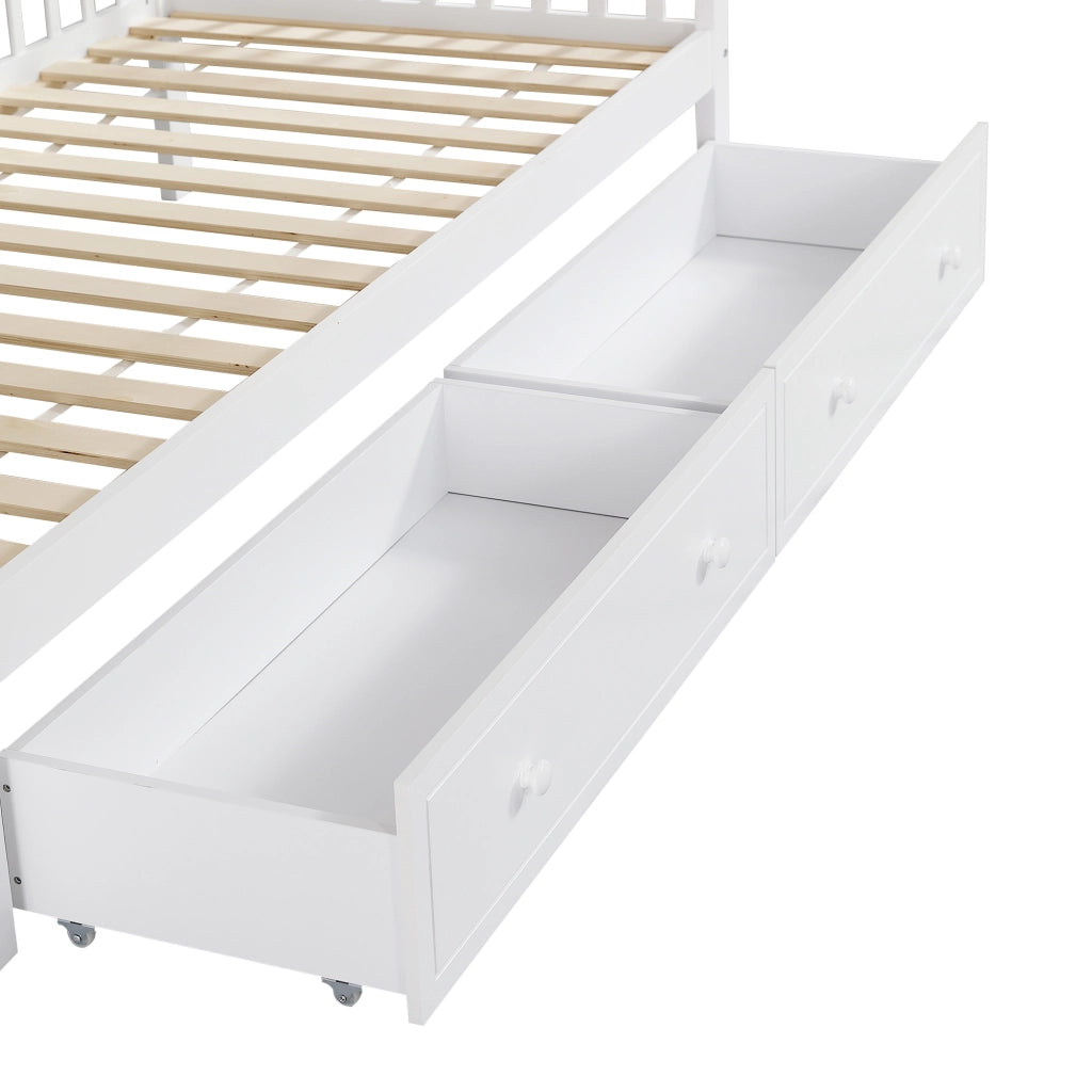 DESMIU Letto a castello bambino 90 × 200 cm con finestre, scala contenitore, 2 cassetti, senza materasso