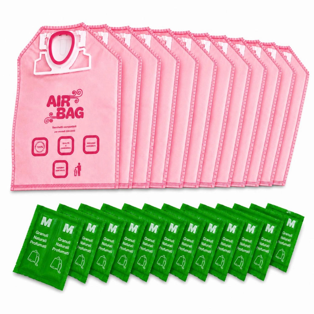 Kit 12 Sacchetti Compatibili Folletto VK200/220 a 5 Strati con 12 Bustine Granuli Profumati Filtrazione ad Alta Efficien