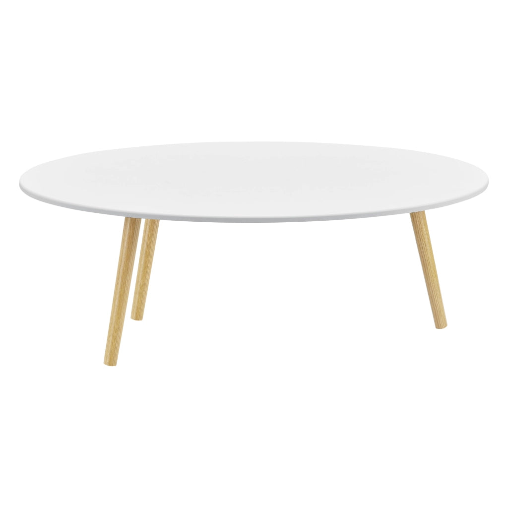 Tavolino da caffè/da Divano a Treppiede 109,5 x 59,5 x 39,5 cm Tavolo Basso da Salotto con Piano Arrotondato - Bianco