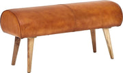 Banco - Pelle reale - 2 posti banco a banco - Cuoio Springbok Marrone - Piccola cassapanca in pelle - Legno massello - 100x53x40cm