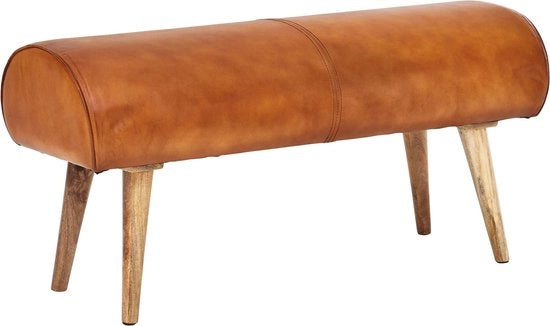 Banco - Pelle reale - 2 posti banco a banco - Cuoio Springbok Marrone - Piccola cassapanca in pelle - Legno massello - 100x53x40cm