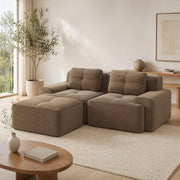 Divano modulare marrone in velluto a coste con seduta profonda 204x177x69 cm