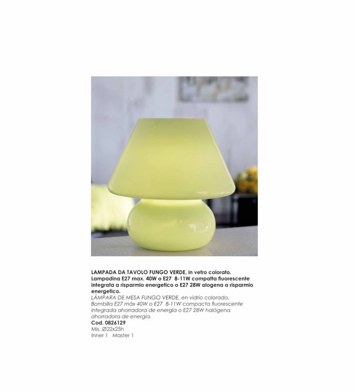 Lampada Da Tavolo Fungo H24.8Verde Vetro - Bizzotto