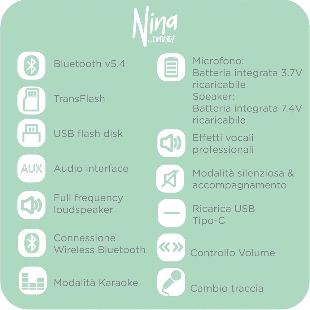 Canta Tu Nina Macchina Per Karaoke Bluetooth Con 2 Microfoni Wireless Inclusi