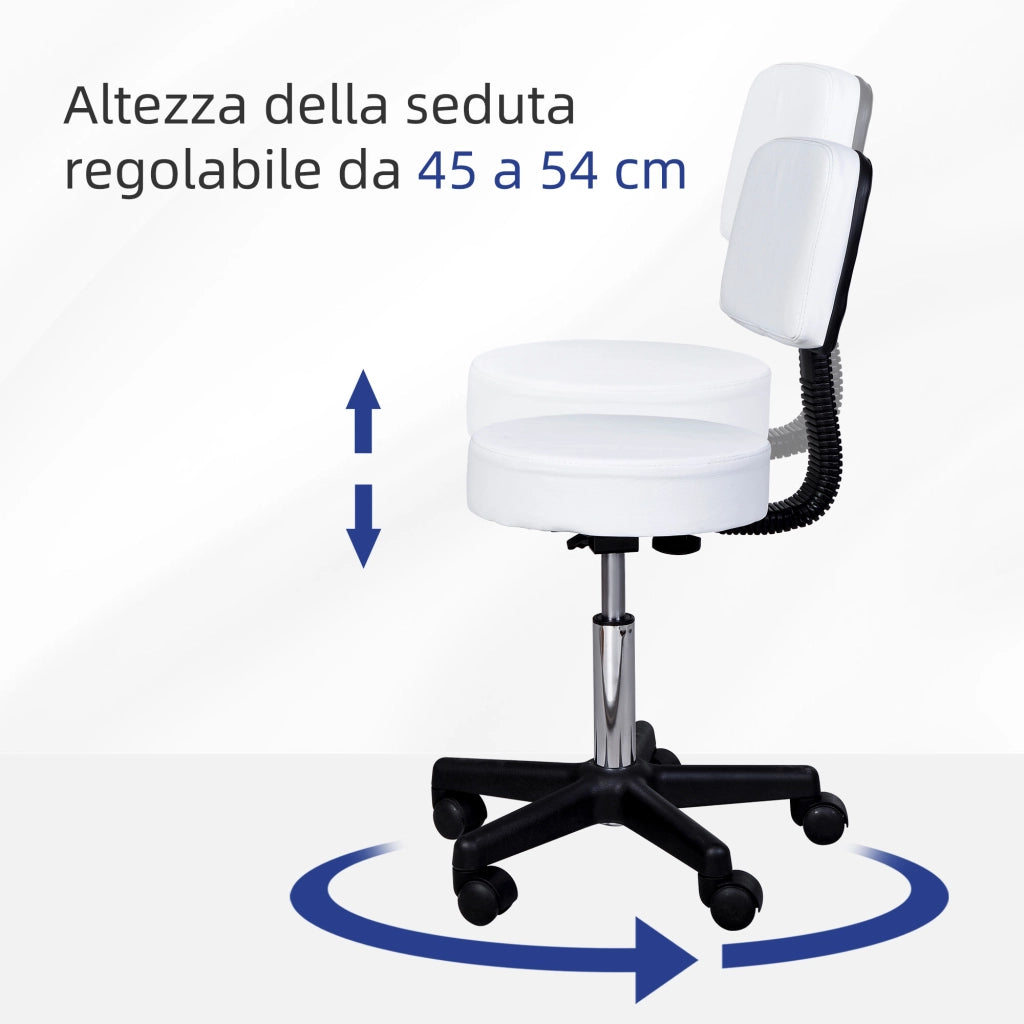 Sgabello Girevole con Schienale ¨C zephmum ¨C Pelle PU Bianca, Altezza Regolabile