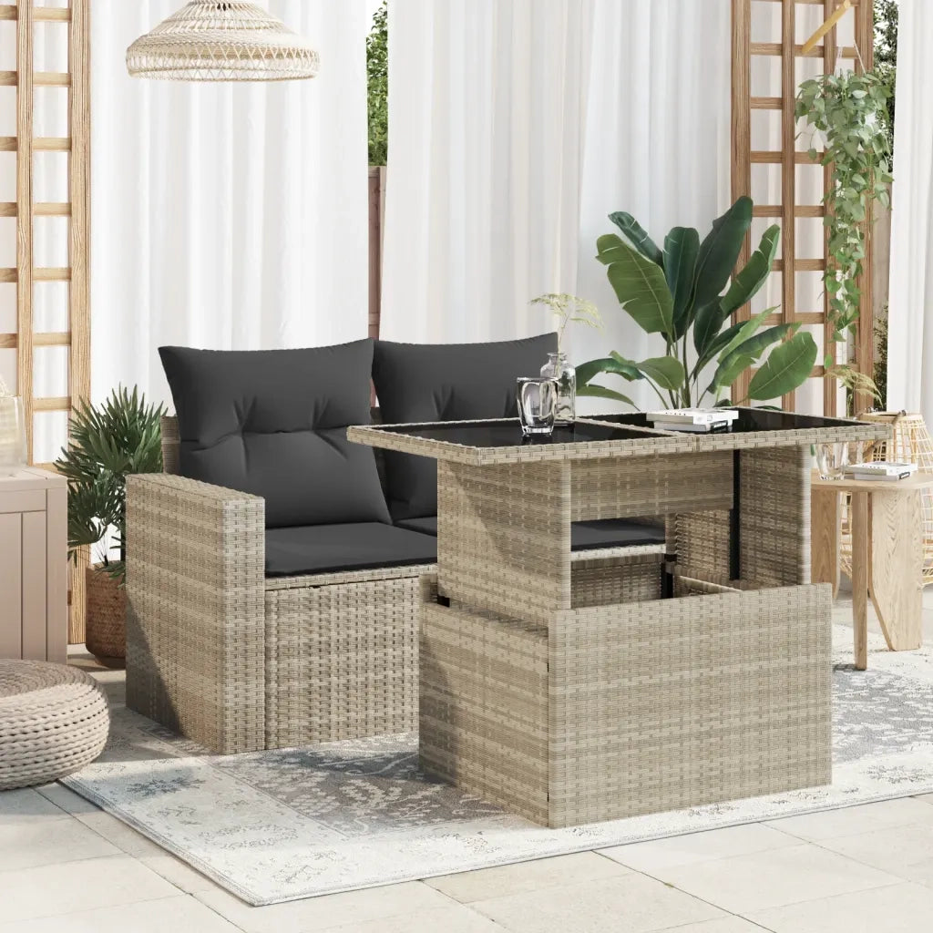 Tavolo Giardino | Tavolino da esterno Piano Vetro Grigio Chiaro 100x55x73 Polyrattan