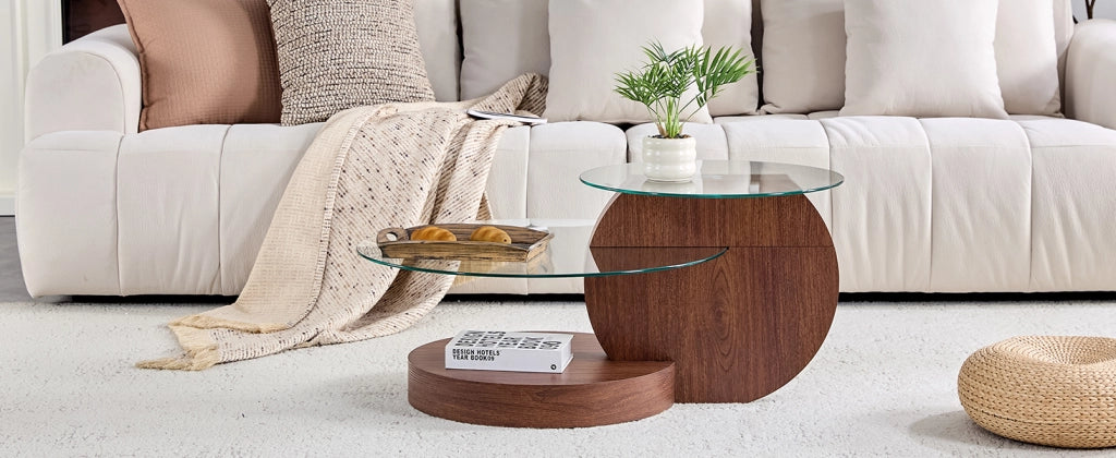 Tavolino da caff¨¨ moderno e minimalista con doppio strato in vetro di sicurezza, design a pi¨´ livelli, struttura di supporto in MDF di alta qualit¨¤ co