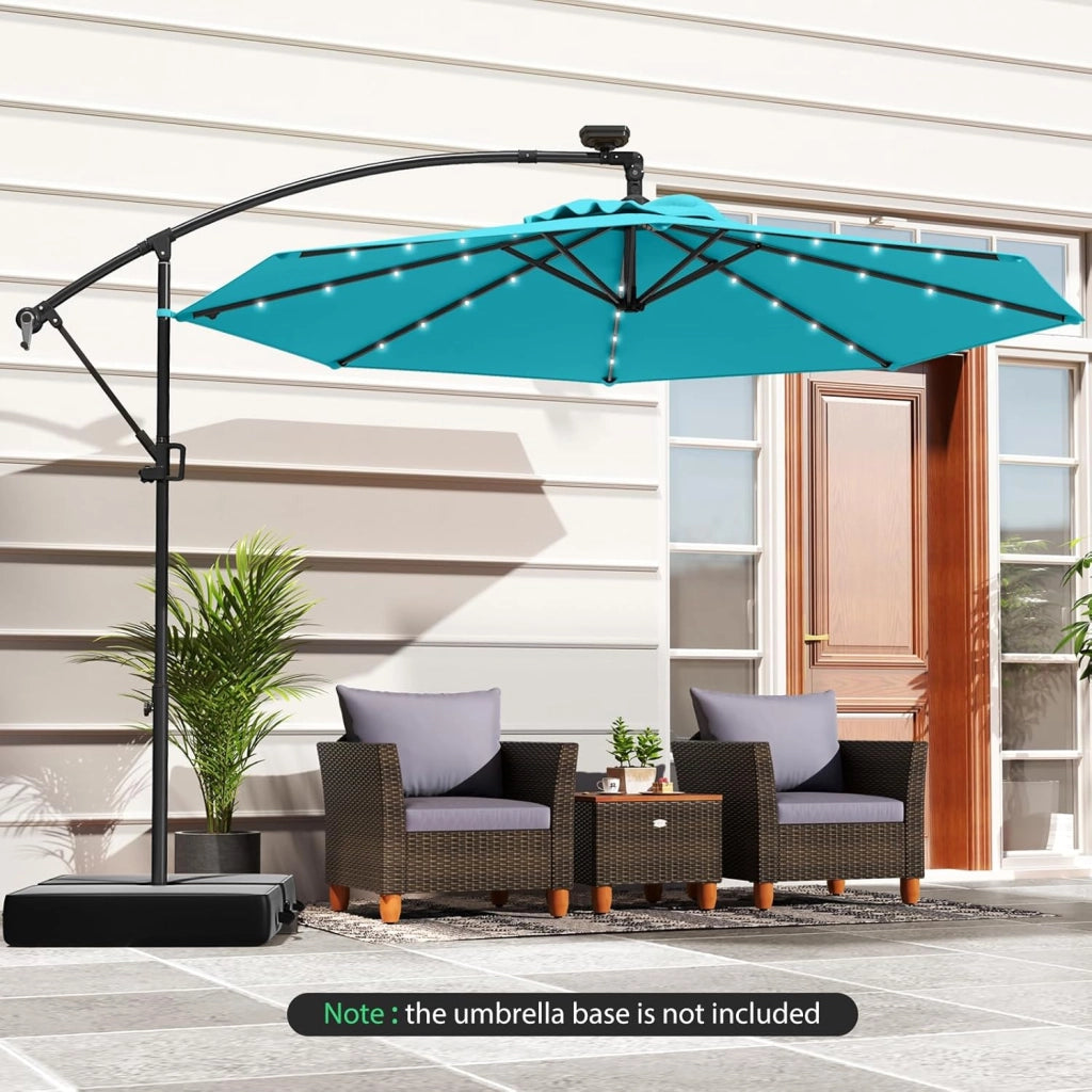 Ombrellone LED da giardino con manovella, ombrellone da terrazza con supporto, rotazione a 360°, pieghevole, inclinabile, ombrellone da 300 cm x 230 cm, per giardino, terrazza, piscina