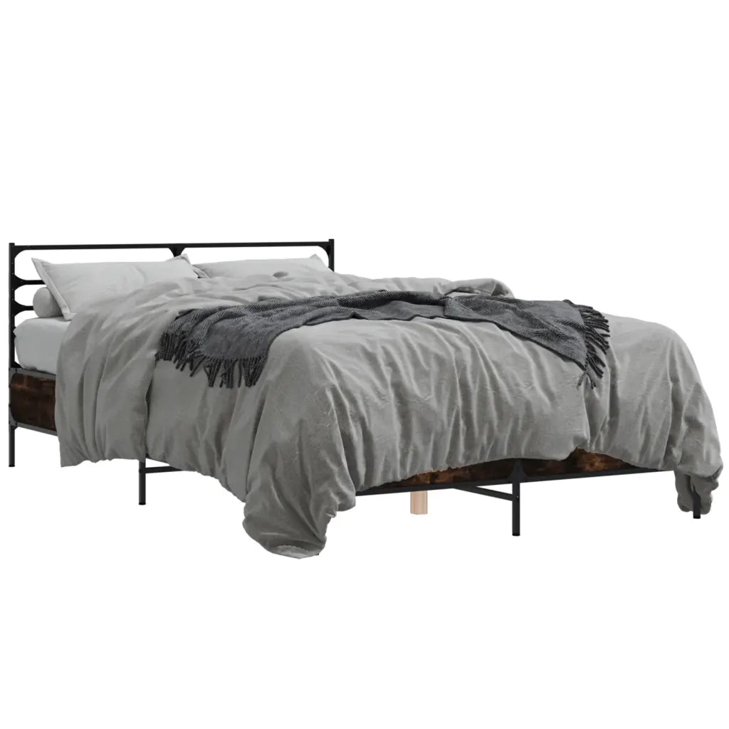 Letto matrimoniale | Letto per adulti | Giroletto Rovere Fumo 135x190 cm in Legno Multistrato Metallo