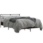 Letto matrimoniale | Letto per adulti | Giroletto Rovere Fumo 135x190 cm in Legno Multistrato Metallo
