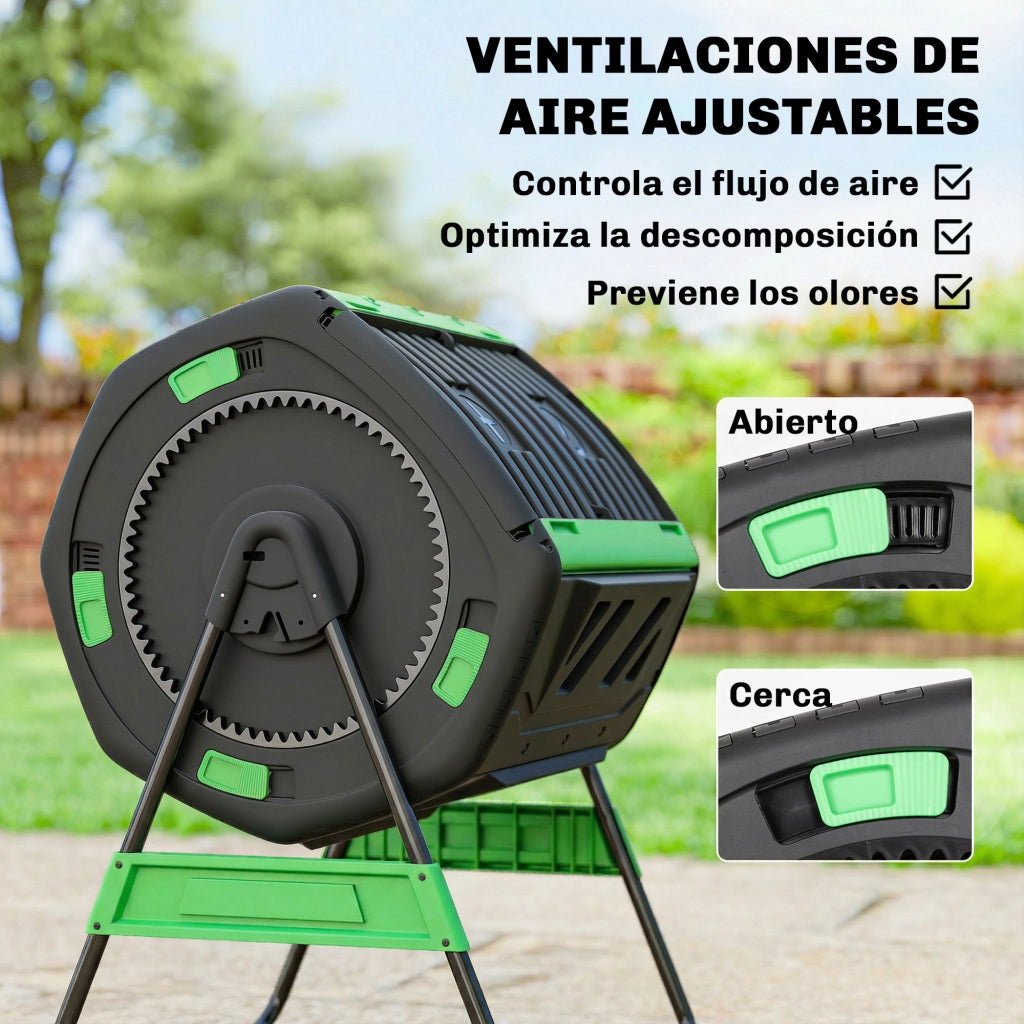 Compostiera Rotante 200L ¨C Xylo ¨C Verde con Ventilazione e Base Metallo