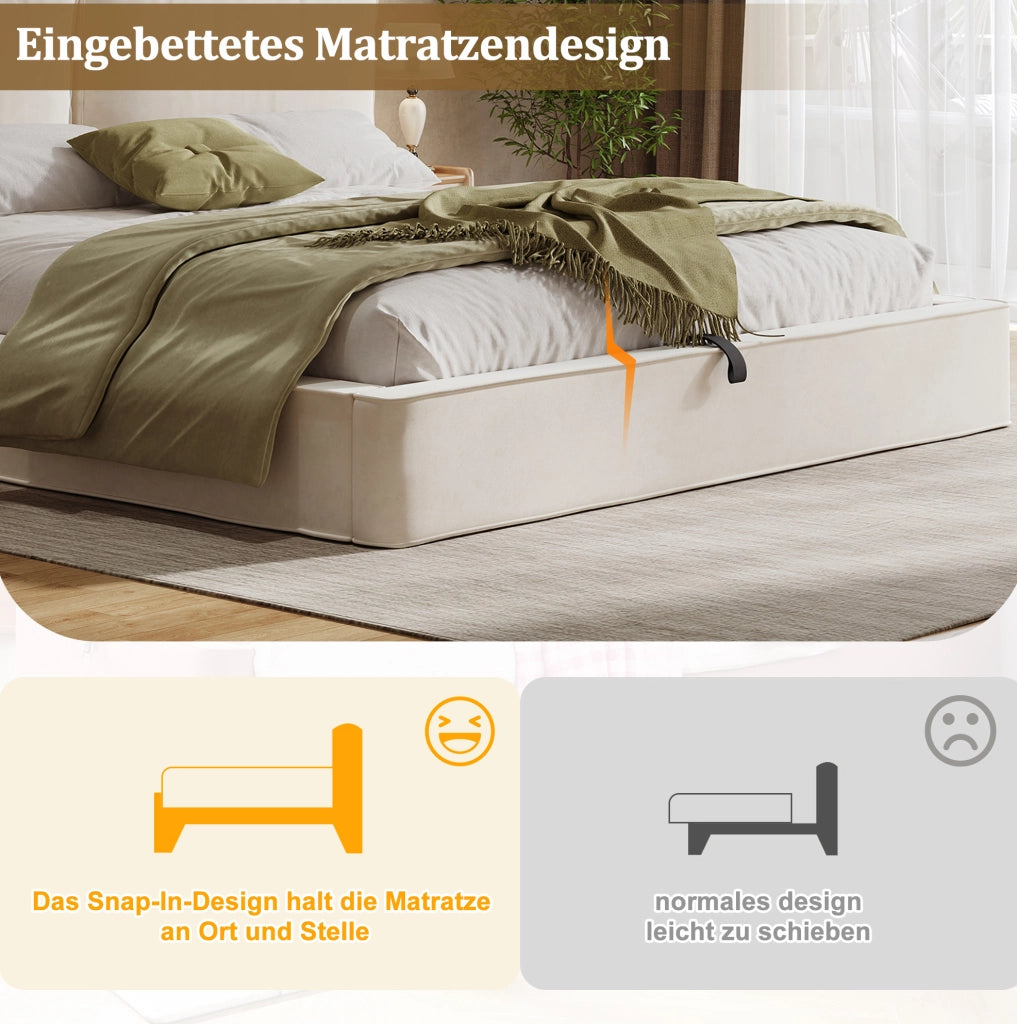 Letto matrimoniale contenitore beige in velluto 180x200 cm