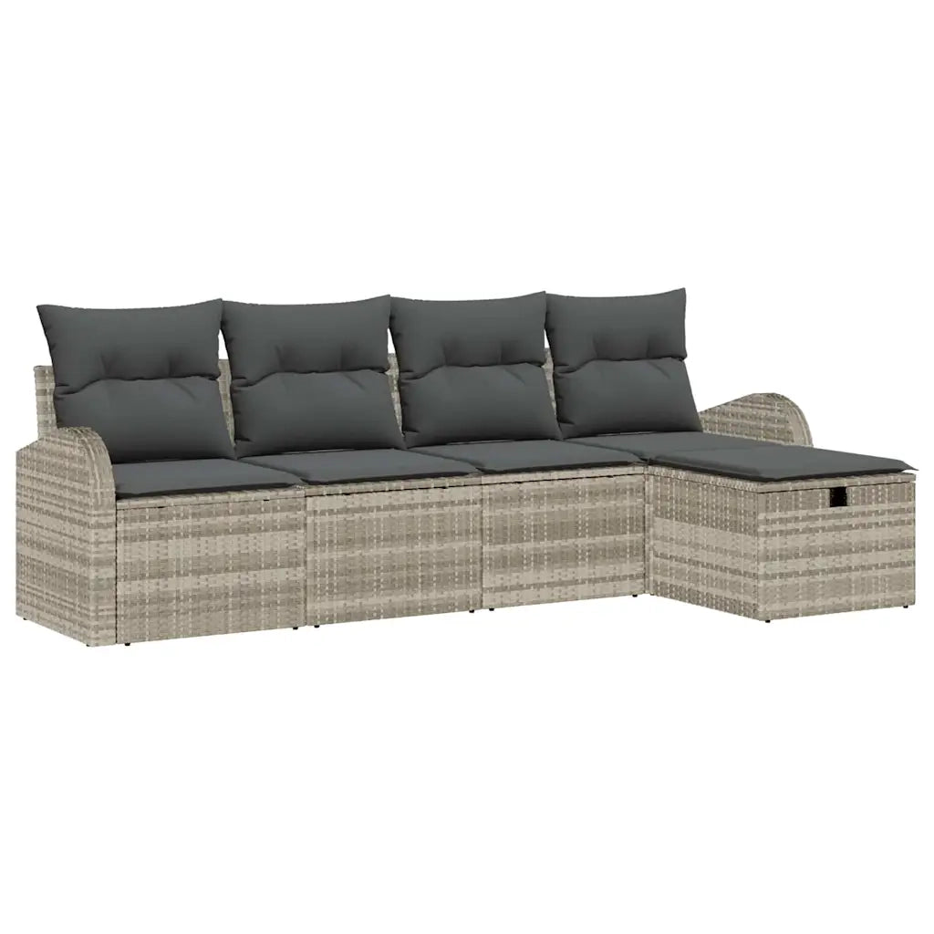 Set Divano da Giardino 5 pcs Grigio chiaro Poly Rattan