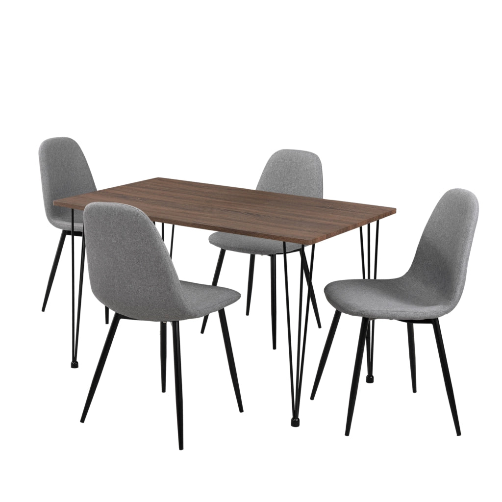 [en.casa] Sedia sala da pranzo in un set di 4 grigio - 86 x 46cm + Tavolo da pranzo in ottica legno