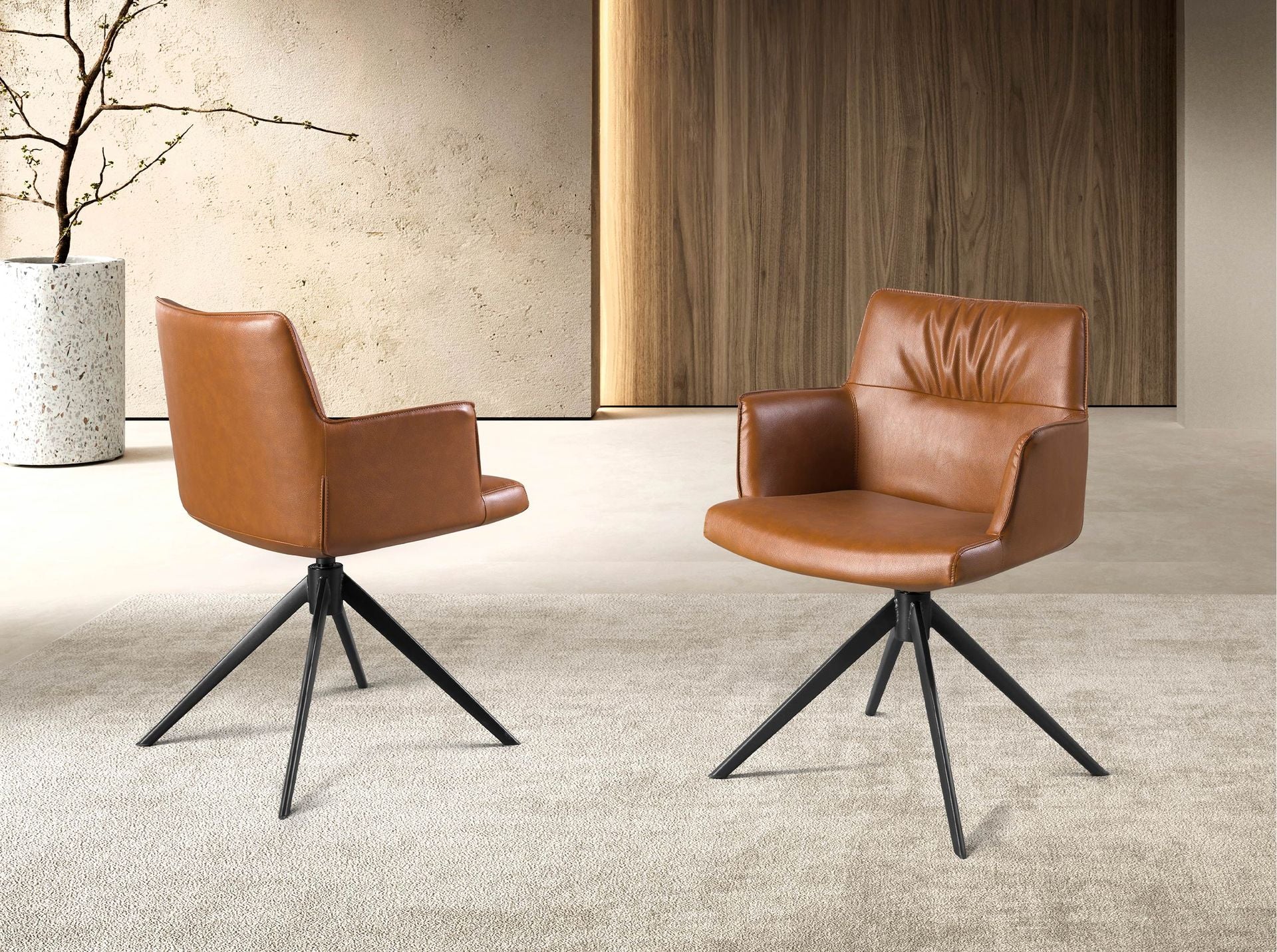 Sedia girevole in similpelle marrone cognac