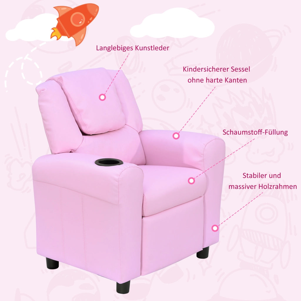 Divanetto per bambini ¨C zephmum ¨C rosa con braccioli e porta bevande