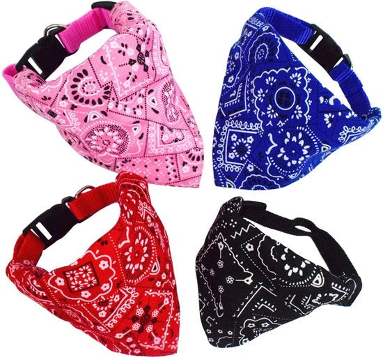 Set di 4 bandane per cani adattabili - bandane per cani e gatti con stile - adatte per cani piccoli, medi e grandi, gatti e cuccioli (rosso, blu, nero, rosa)