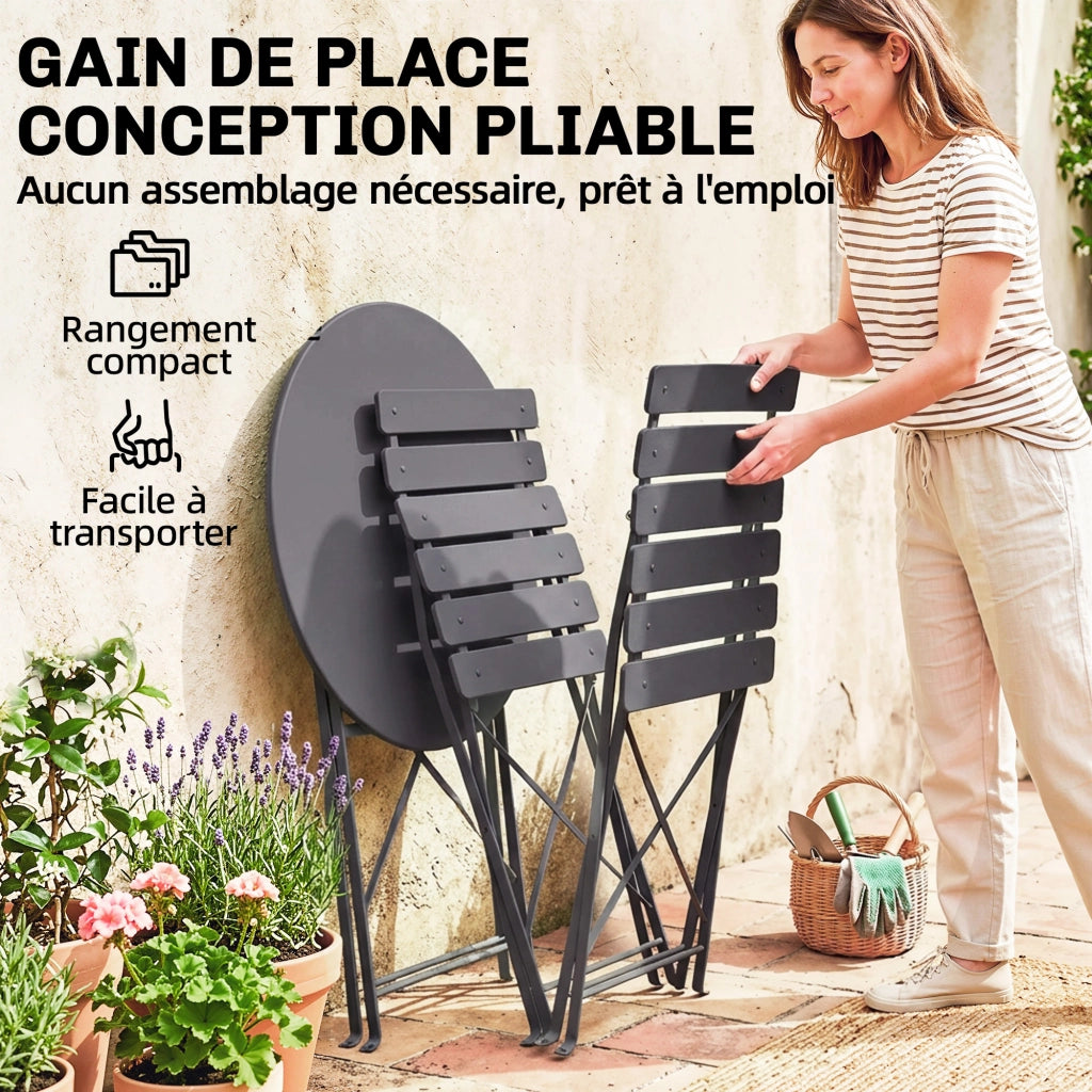 Set Giardino Tavolino e 2 Sedie Pieghevoli ¨C zephmum ¨C Nero, Polipropilene, 80x80x70 cm