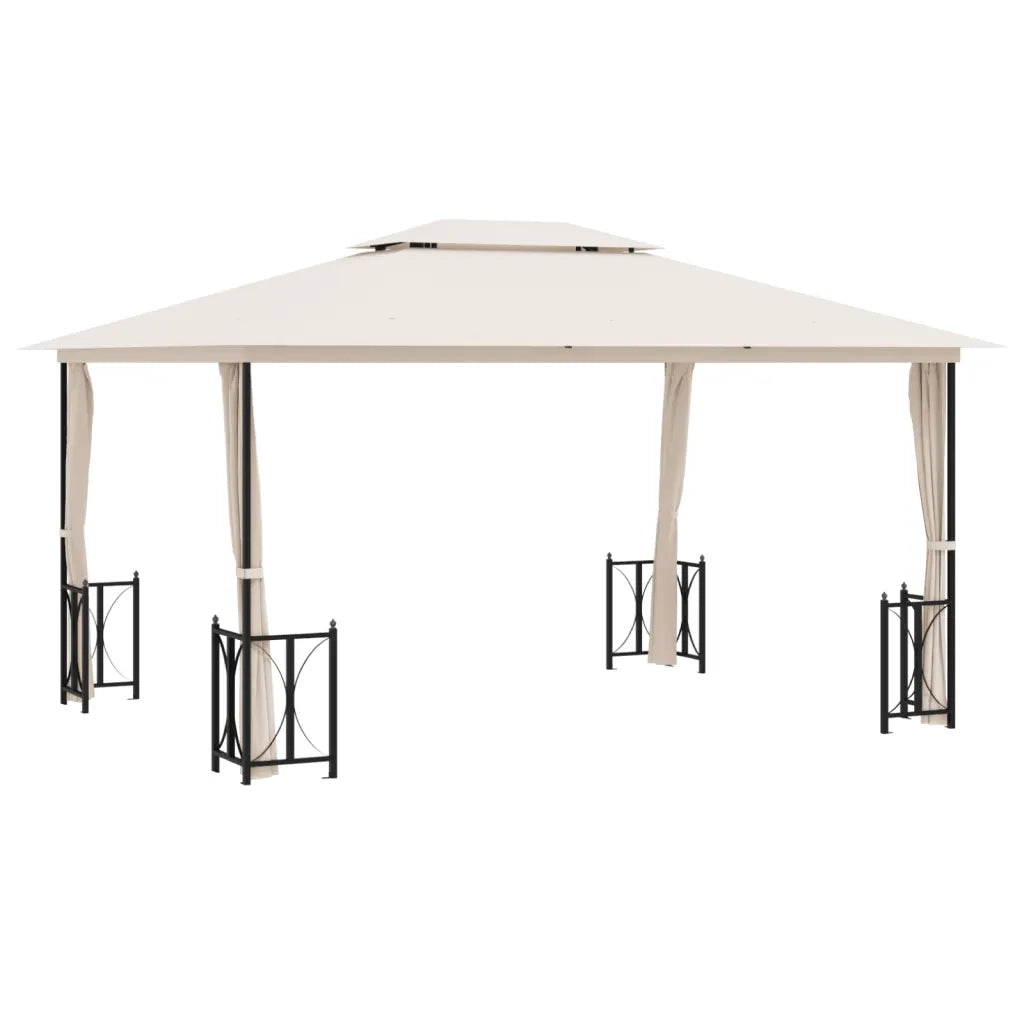 Gazebo | Pergolato con Teli Laterali e Doppio Tetto 3x4 m Crema