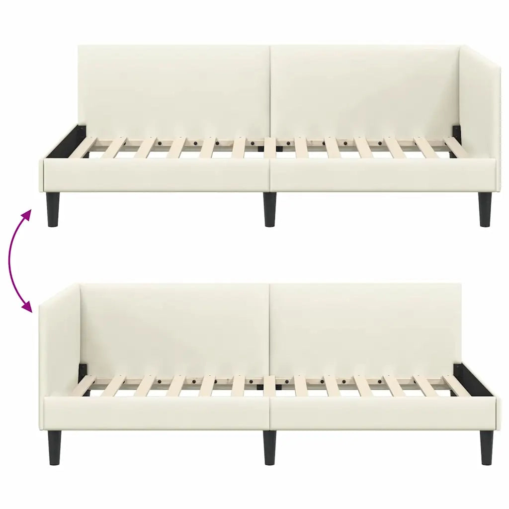 Cornice del letto ad angolo Crema 100 cm x 200 cm Velluto 42016243