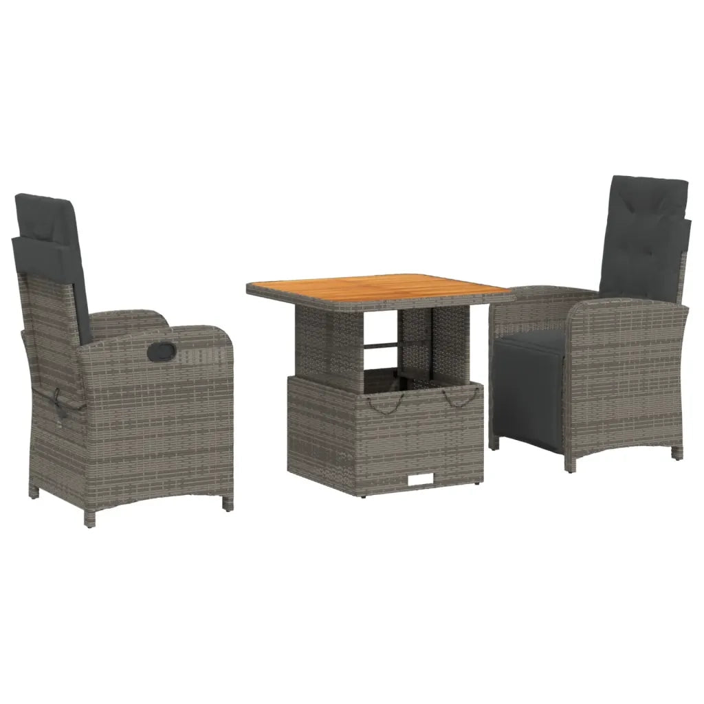 Set da Pranzo da Giardino 3 pz | Set Salotto da Giardino con Cuscini in Polyrattan Grigio