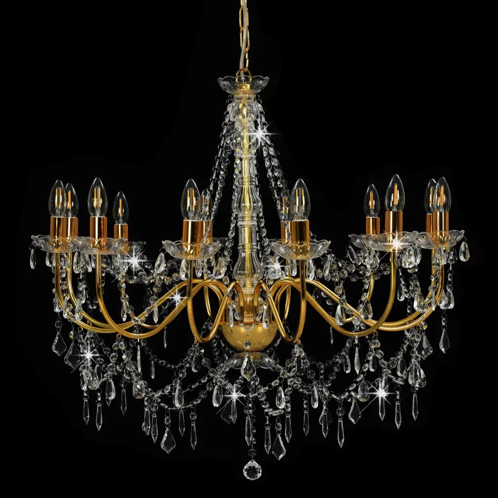 Lampadario con Perline Dorato 12 Lampadine E14 281611
