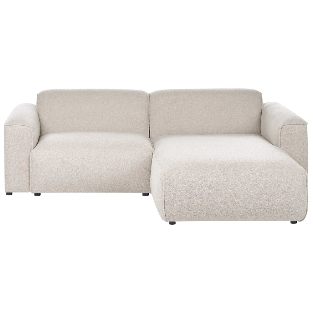 Divano angolare sinistro Rivestimento bouclé beige Gambe in legno di pino 3 posti Soggiorno